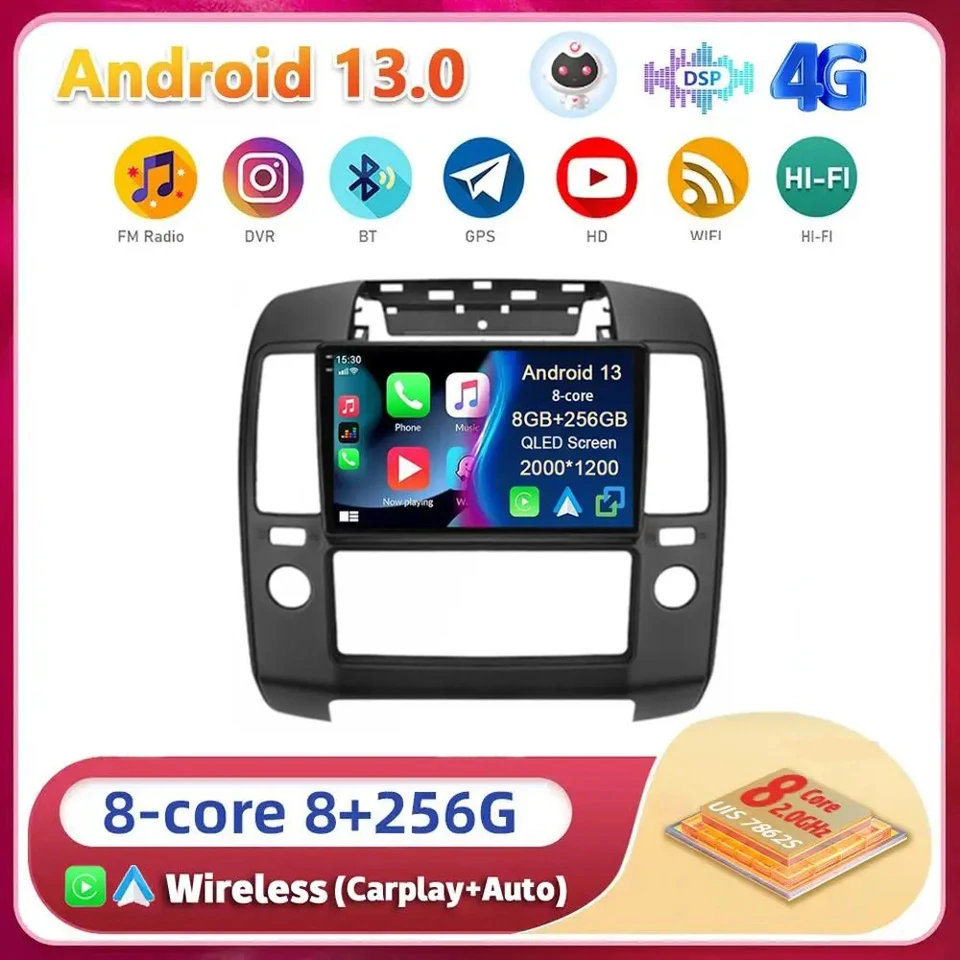 Pre Nissan Navara 3 D40 2004 2005 2006 2007 2008-2010 Android 13 CarPlay Car Radio GPS Stereofónny multimediálny hráč 2Din hlava