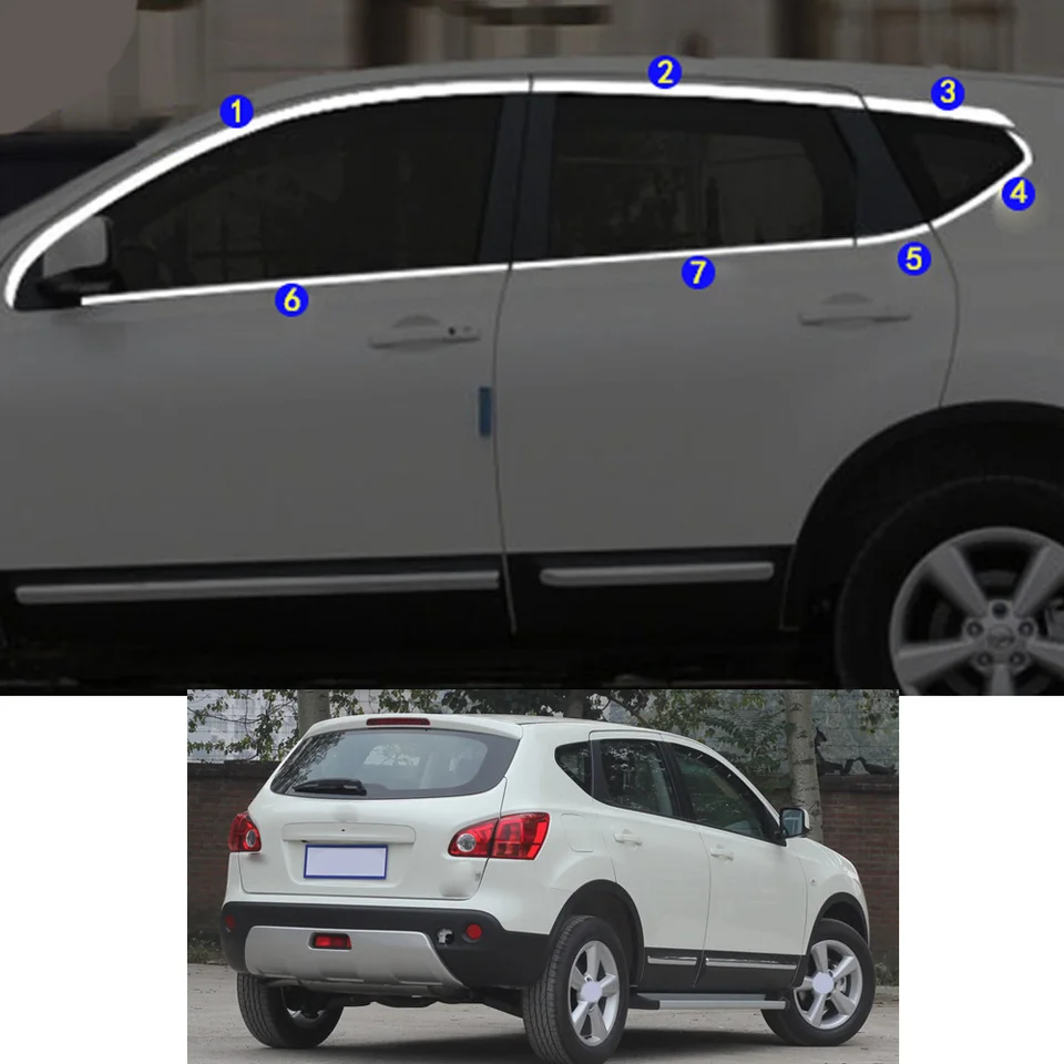 Pre Nissan Qashqai J10 2008 2009 2009 2010 2012 2013 2014 2015 2015 Nálepka na nálepku automobil Ozdobenie okna Stredný pásový črepový rám.