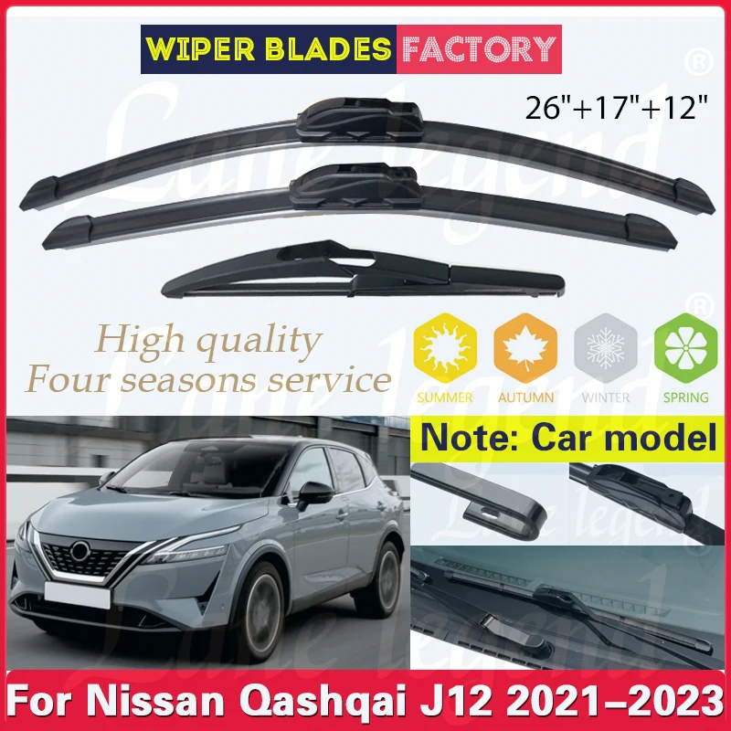 Pre Nissan Qashqai J12 2021 2022 2023 Predné zadné stierače automobilov mäkké gumové čelné sklo Černé sklo Dážď kefy 26 