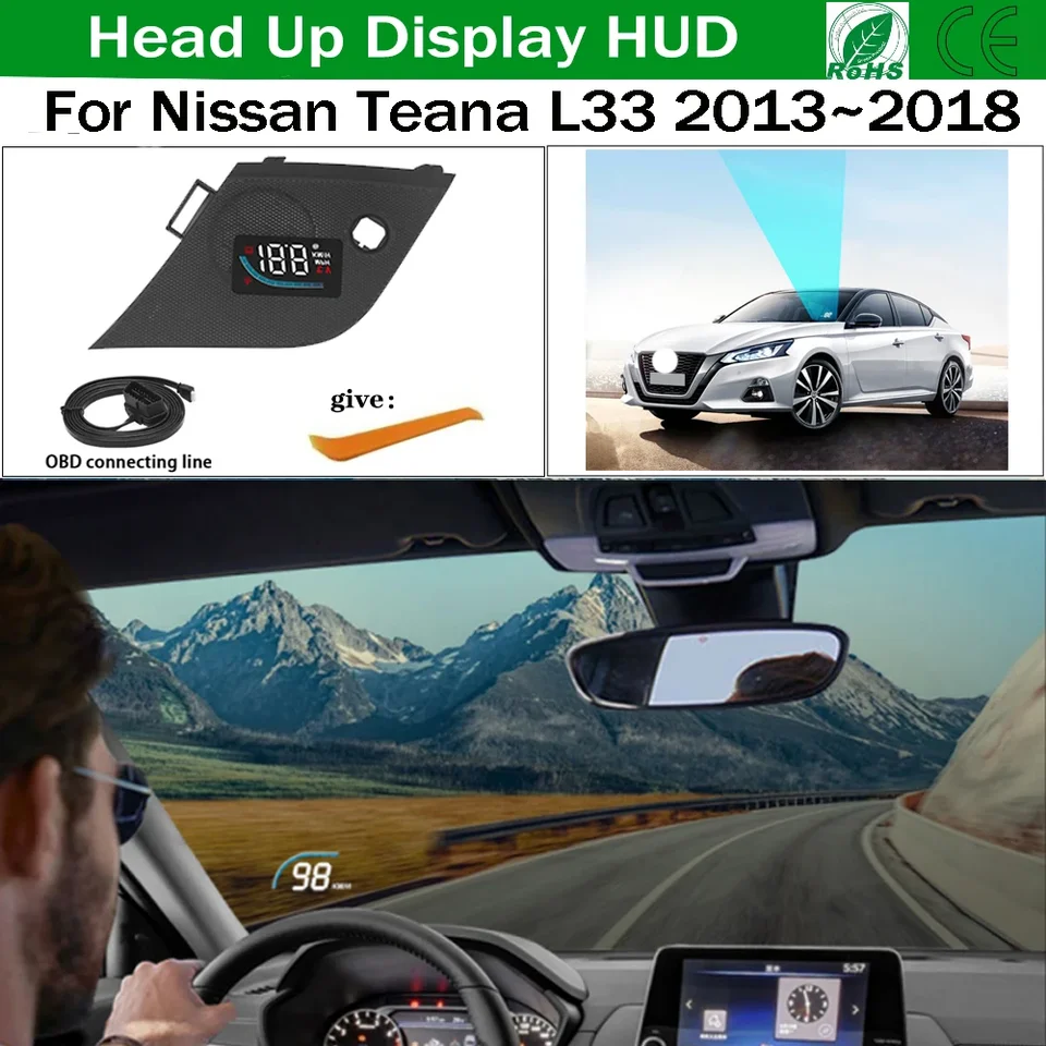 Pre Nissan Teana L33 2013 ~ 2018 OEM skrytý HUD hlava nahor Displej rýchlomeru čelného skla automobilu Alarm