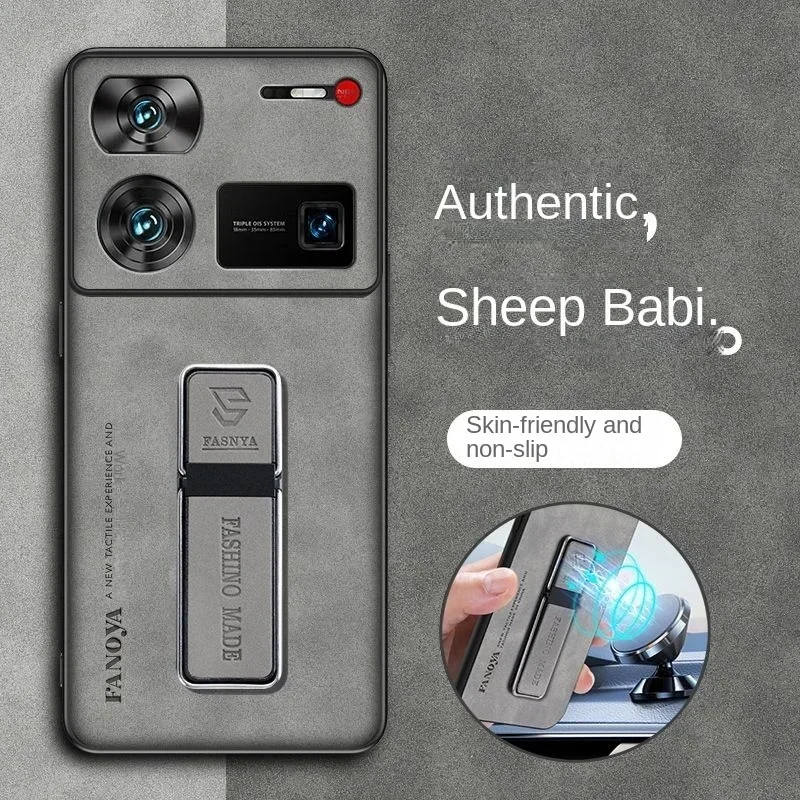 Pre Nubia Z70 Z60 Ultra Case Soft Vegan Držiteľ kože Stánok Ochranné puzdro pre zadné kryt