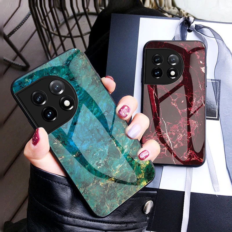 Pre OnePlus 11 puzdro Luxusné mramorové zrno tvrdo temperované sklo ochranný kryt zadného krytu pre obal OnePlus 10 Pro 10t OnePlus11 Shell