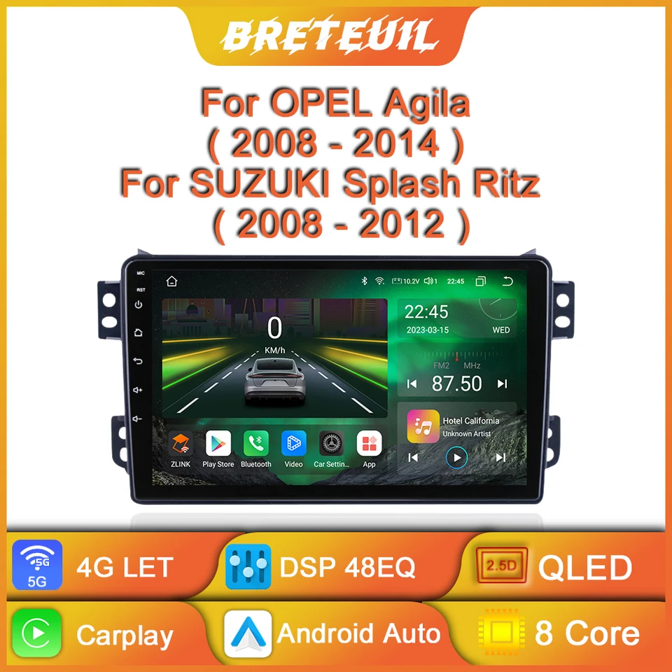 Pre Opel Agila Suzuki Splash Ritz 2008-2014 Android Car Radio Multimedia Player GPS navigačná CarPlay Touch Screen Auto Stereo