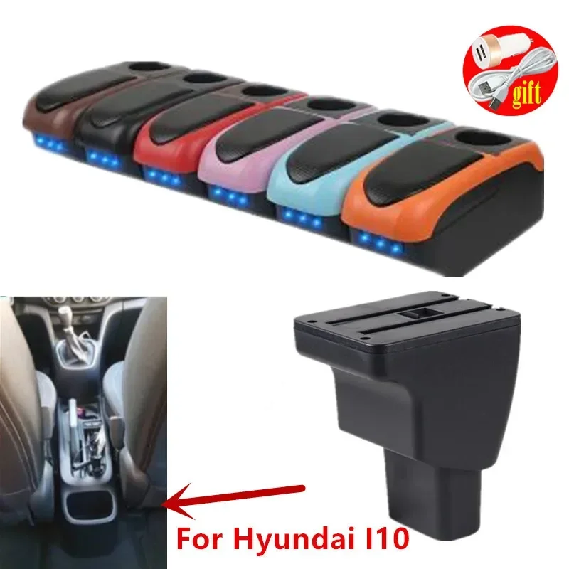Pre opraštenie spoločnosti Hyundai i10 pre Hyundai i10 Car lakťová lakťová lakťová lakťová lakťová lakťová krabica Interiérové ​​diely Detaily Evidentácie dielov USB Storage Box Auto príslušenstva