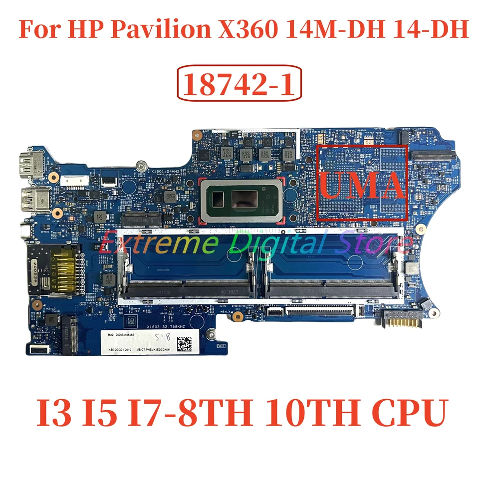 Pre pavilón HP X360 14-DH 14M-DH LAPTOP základnej dosky 18742-1 s i3 i5 i7 8./10. gen CPU UMA 100% Testované plne práce