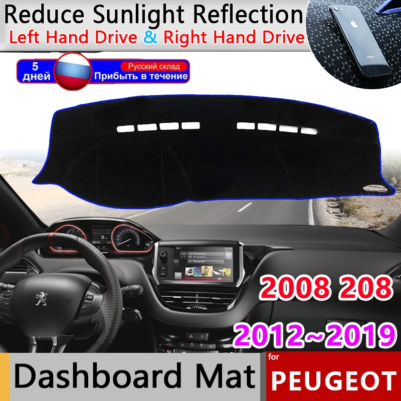pre Peugeot 208 2012 ~ 2019 Anti-Slip Mat Dashboard Cover Pad Sunshade Dashmat Chráňte kobercové príslušenstvo Active Allure GTI 2015