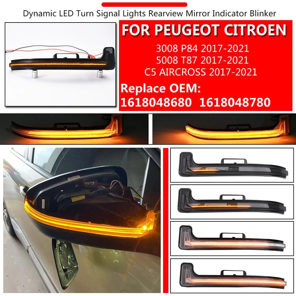Pre Peugeot 3008 5008 / Citroen C5 Aircross 2017-2021 Dynamické signálne svetlá vozidla LED STRACKÉ ZRKADLOSKÉ SEKTICENCIAL LIGHTS 2PCS