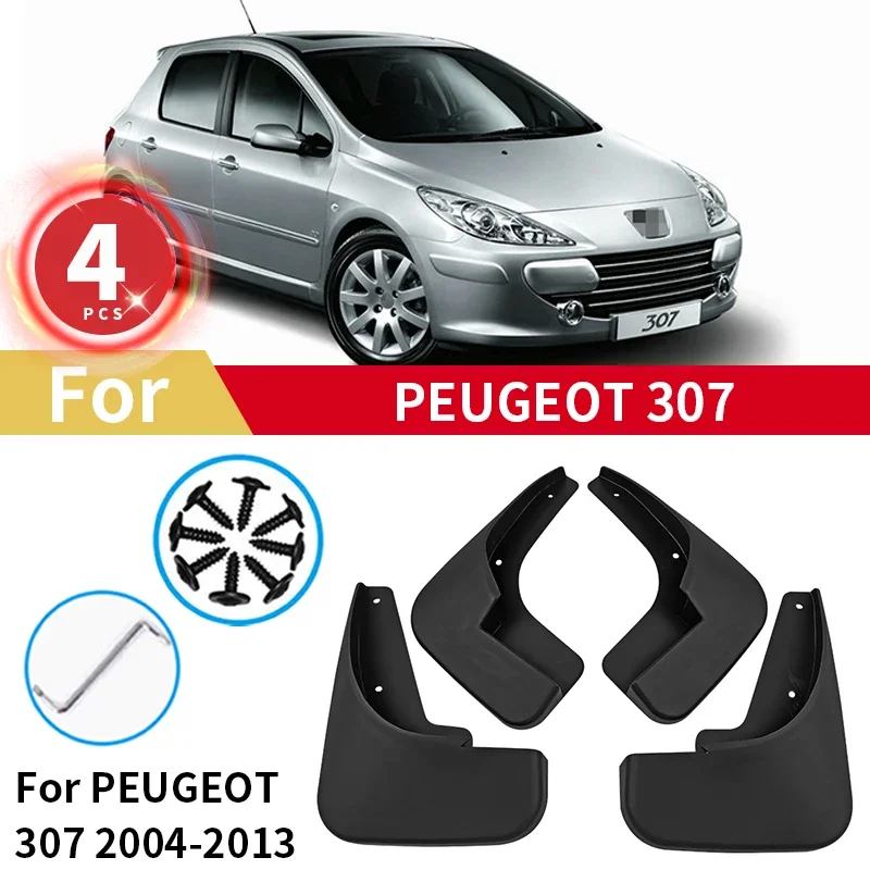 Pre Peugeot 307 2004-2013 Mudguards bahenné klapky pokrytie predného zadného blatníka Splash Gender Fender Flexibilné bahenné vozidlá
