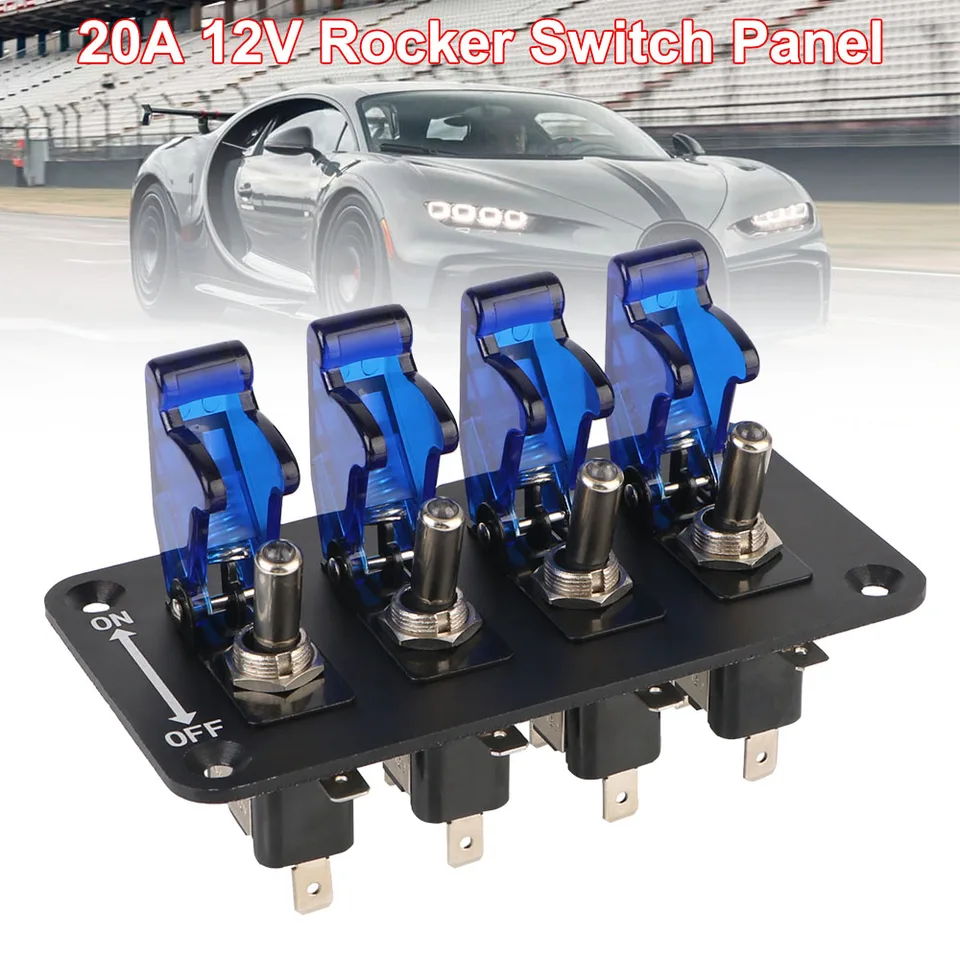 Pre pretekárske vozidlá indikátor LED diódy 12V 20A Štartovacie tlačidlo 4 Rocker Tanggle Switch Panel Automatický spínač spínaču zapaľovania