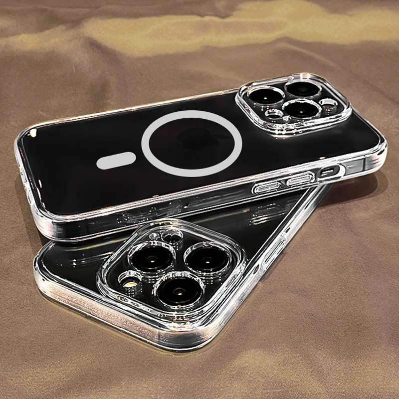 Pre prípad magnetického bezdrôtového nabíjania pre iPhone 14 13 12 12 11 Pro Max Mini pre iPhone x xs xr 8 plus jasný nárazový odolný kryt