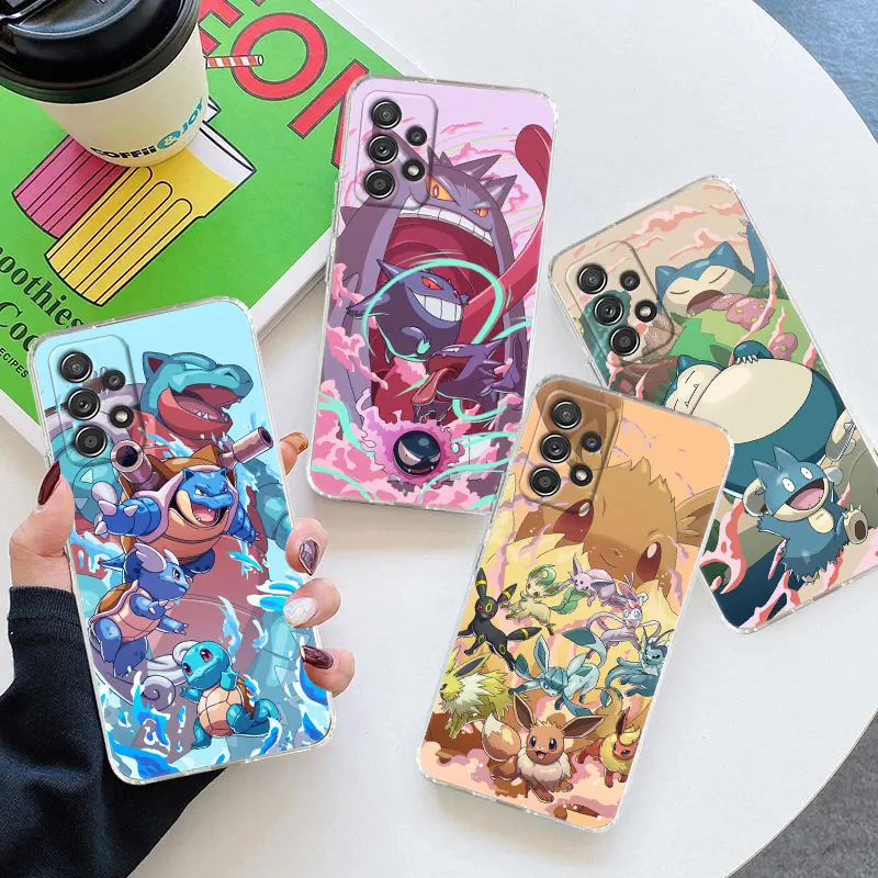 Pre prípad Samsung Galaxy A55 A54 A52 A53 5G A15 A14 A13 A21S A23 A51 A34 A35 A33 A32 A72 Clear Cover Cover Pokemon Squirtle Eevee Anime Anime Anime