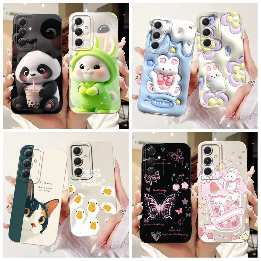 Pre prípad Samsung Galaxy S24 SM-S921B SOCPORPOPT Cover Lovely Panda Rabbit Soft Silikone Case pre Samsung S24+ S 24 Ultra Fundas