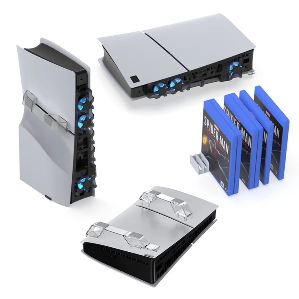 Pre PS5 Slim Cooling Fan Horizontal Stand & Game Card Box Držiteľ efektívneho chladiaceho systému pre PlayStation 5 Slim Console
