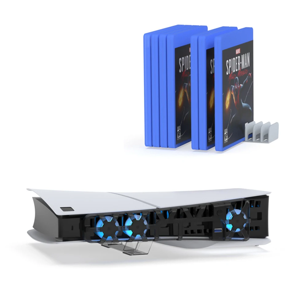 Pre PS5 Slim Cooling ventilátor s horizontálnym stojanom a držiteľom herných kariet Efektívny chladiaci systém pre PlayStation 5 Slim Console