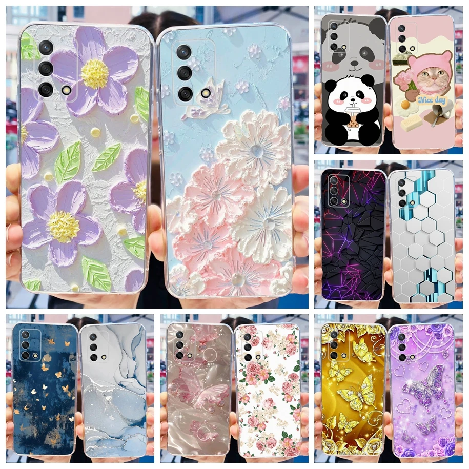 Pre puzdro Oppo A74 4G pre OPPO A74 Luxury Flower Clear Silicon Pase pre OPPOA74 74 zadný kryt A95 Reno 6 Lite Coque