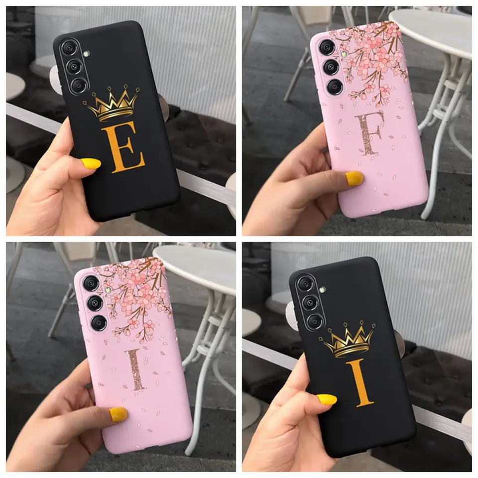 Pre puzdro Samsung M34 5G luxusné písmená kvet čierneho ružového telefónu nárazový nárazník pre Samsung Galaxy M34 5G Back Cover Funda