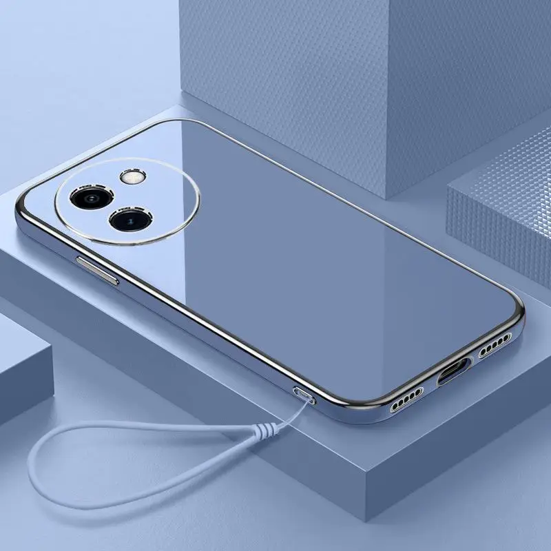 Pre puzdro Vivo V30E Vivo V30E Puzdro na telefón Priamy okraj Elektroplate pokovovanie nárazu odolného silikónového mäkkého krytu