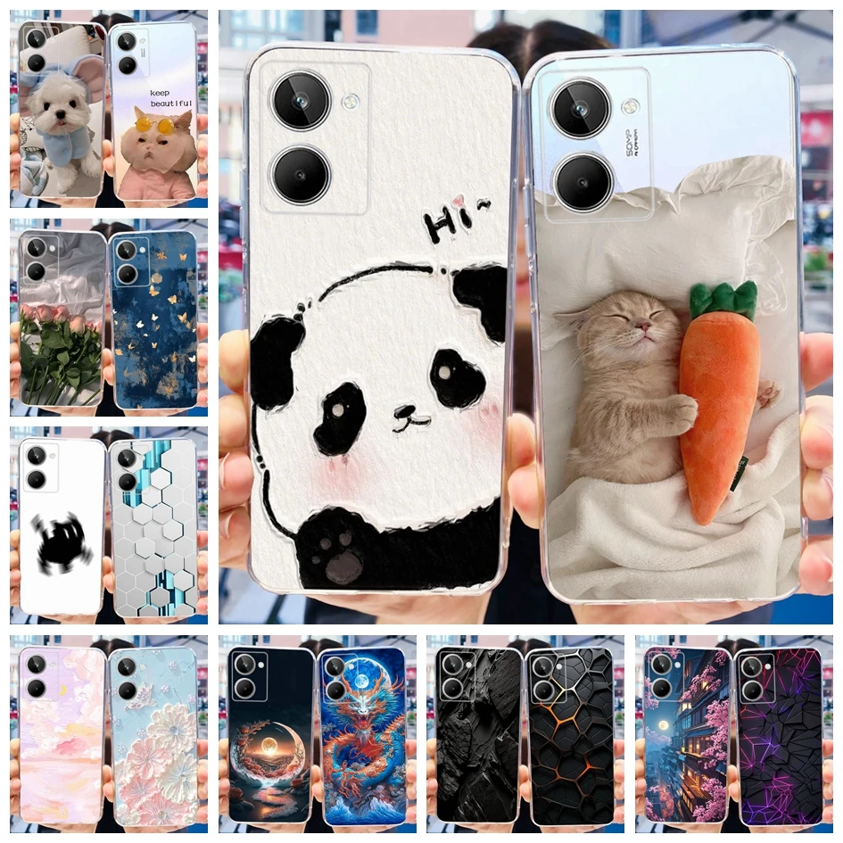 Pre Realme 10 Case RMX3630 Zadný kryt roztomilý panda karikatúra štíhle mäkké čisté silikónové puzdro pre Realme 10 Pro Plus RMX3687 CAPA