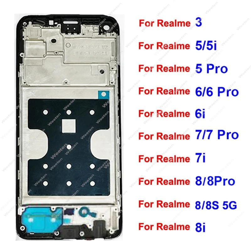 Pre Realme 3 5 6 7 8 Pro 5i 6i 7i 8i 4G 5G predný LCD rám LCD kryt LCD predný kryt s/bez flexu reproduktorov Flex kábla