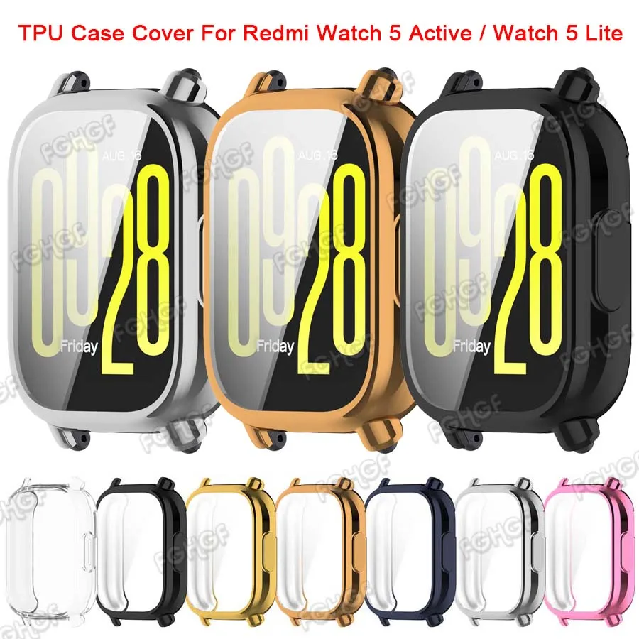 Pre Redmi Watch 5 Active Case Soft TPU Všadeprítomný nárazník s ochranným plášťom pre Redmi Watch 5 Lite Screen Screen Attern Actlector