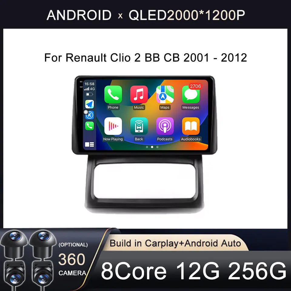 Pre Renault Clio 2 BB CB 2001 - 2012 CAR Radio CarPlay Navigation GPS Android Auto Screen Stereo Stereo No 2Din DVD 5G WiFi BT DSP