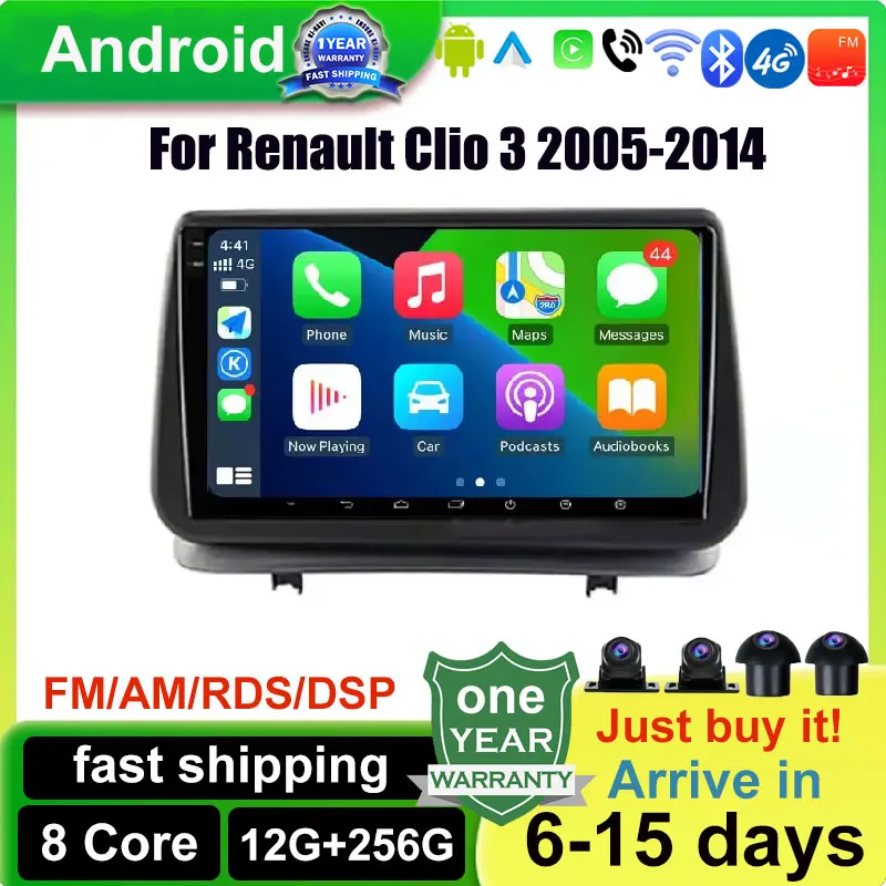 Pre Renault Clio 3 2005-2014 Carpaly Auto Radio Multimedia Video Player Navigation GPS 4G WiFi Bluetooth Android 14