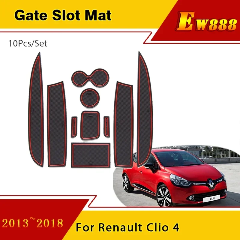 Pre Renault Clio 4 2013 ~ 2018 Gumber Mat Door Groove Mat Interiér dekorácie Anti-Slip Gate Slot Cup Pad Car Styling Príslušenstvo