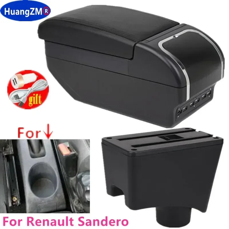 Pre Renault Dacia Sandero Logan 2013 - 2017 Rotabovateľná lakťová skrinka Central Console Storage Box AshTray USB Nabíjanie s automobilmi
