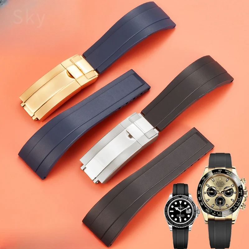 Pre Rolex WatchBands Daytona Log Log Black Green Water Ghost Curved End 20 mm Silikónové konvexné rozhranie Red Blue Watch Strap