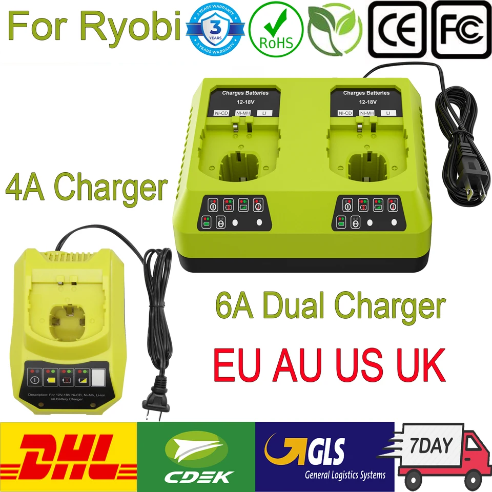 Pre Ryobi 18V nabíjačku na nabíjačku s jednou nabíjačkou pre batériu pre Ryobi ni-CD ni-MH Li-ion P107 P108 BATTERSE 4A 6A nabíjačka