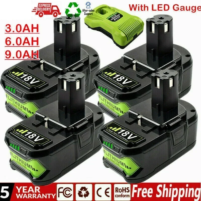 Pre Ryobi P108 18V One+ Plus 6,0 AHLAPICKÁ VYSOKÁ BATÁRA 18 V LITHIum-Ion a NICAD BATTERIÁLNE nabíjačky P107 P109 P117