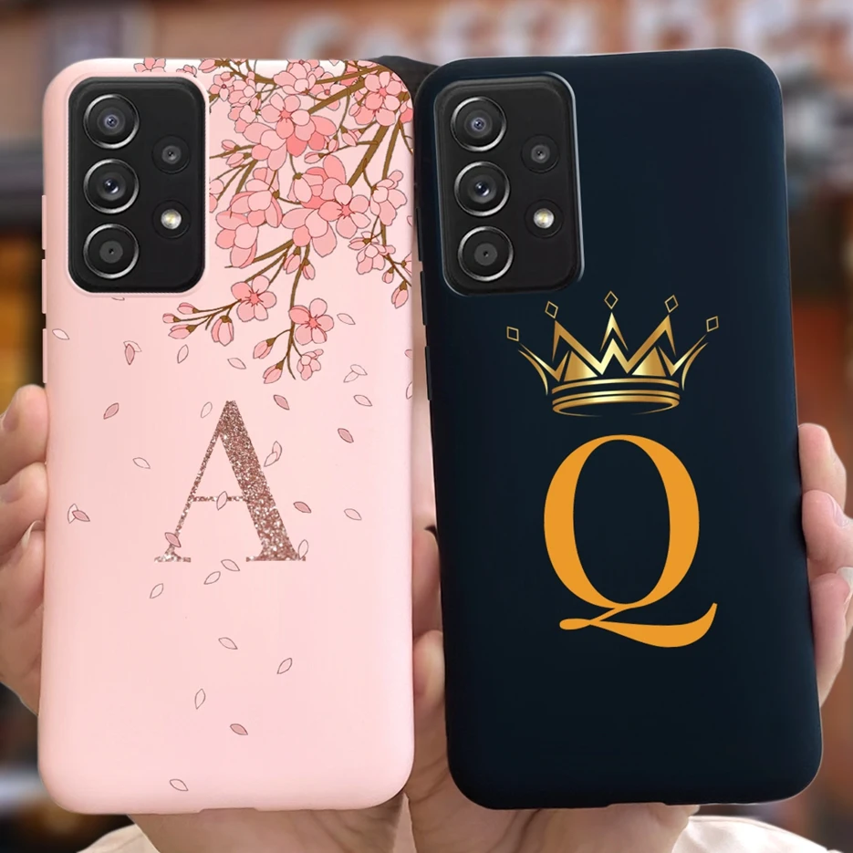 Pre Samsung Galaxy A52 A52S 5G puzdro Soft Silikone TPU Fundas Cute Crown Letters Puzdro pre Samsung A72 A 72 52 S Capa Bumper