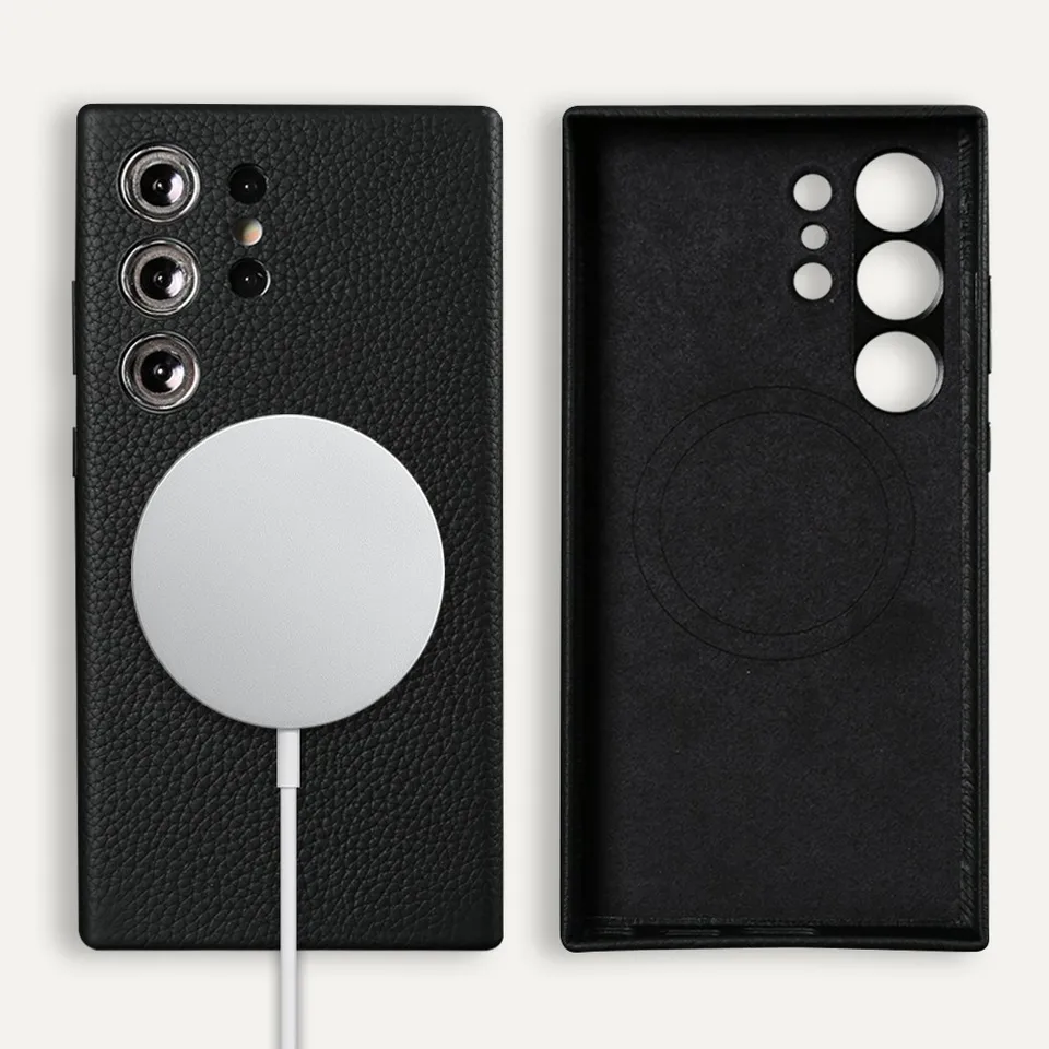 Pre Samsung Galaxy S24 Ultra Magsafe Case Skutočné puzdrá na kožené telefóny Galaxy S23 Plus S24Plus Magnetic Wireless Cover Capa Capa