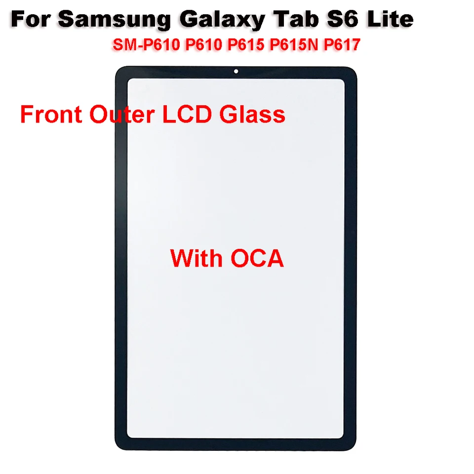 Pre Samsung Galaxy Tab S6 Lite SM-P610 P610 P615 P615N P617 Tableta dotykovej obrazovky Tablet predný vonkajší LCD sklenený LCD sklenený objektív s OCA