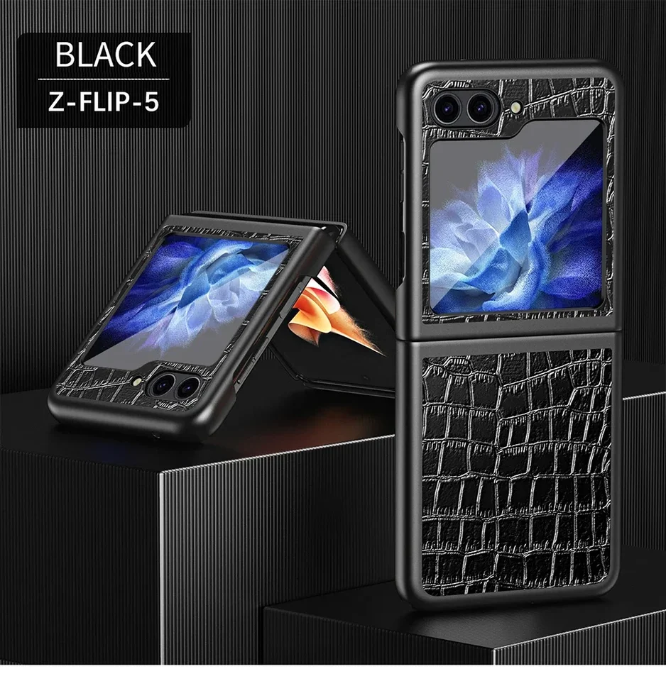 Pre Samsung Galaxy Z Flip 6 5 4 3 5G Krokodílová textúra PU LUXURY BUSINE BUSINE BUSIRNE OBJEDNÁVKA PRÍRUČKA SAMSUNG PASE