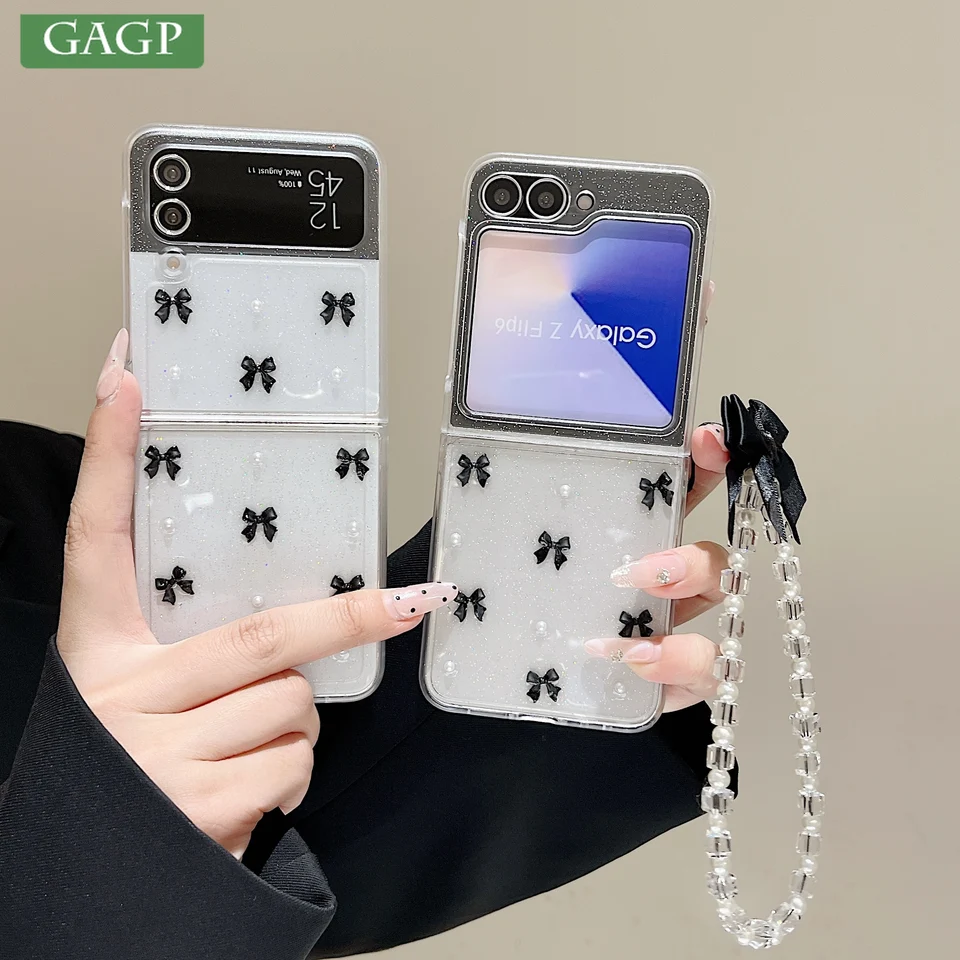Pre Samsung Galaxy Z Flip 6 5 puzdro Luxusné 3D motýľ trblietky zápästie na zápästie na krk Clear Thin zadný kryt pre Galaxy Z Flip 4 3