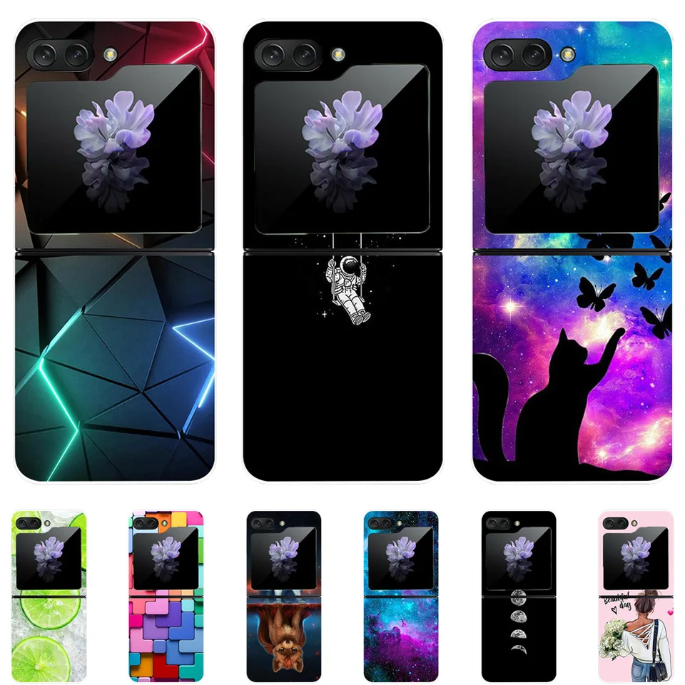 Pre Samsung Galaxy Z Flip5 puzdro Hard PC telefón zadný kryt pre Samsung Galaxy Z Flip 5 5G Pase 6.7 '' Zflip5 Cute Cat Funda Shell