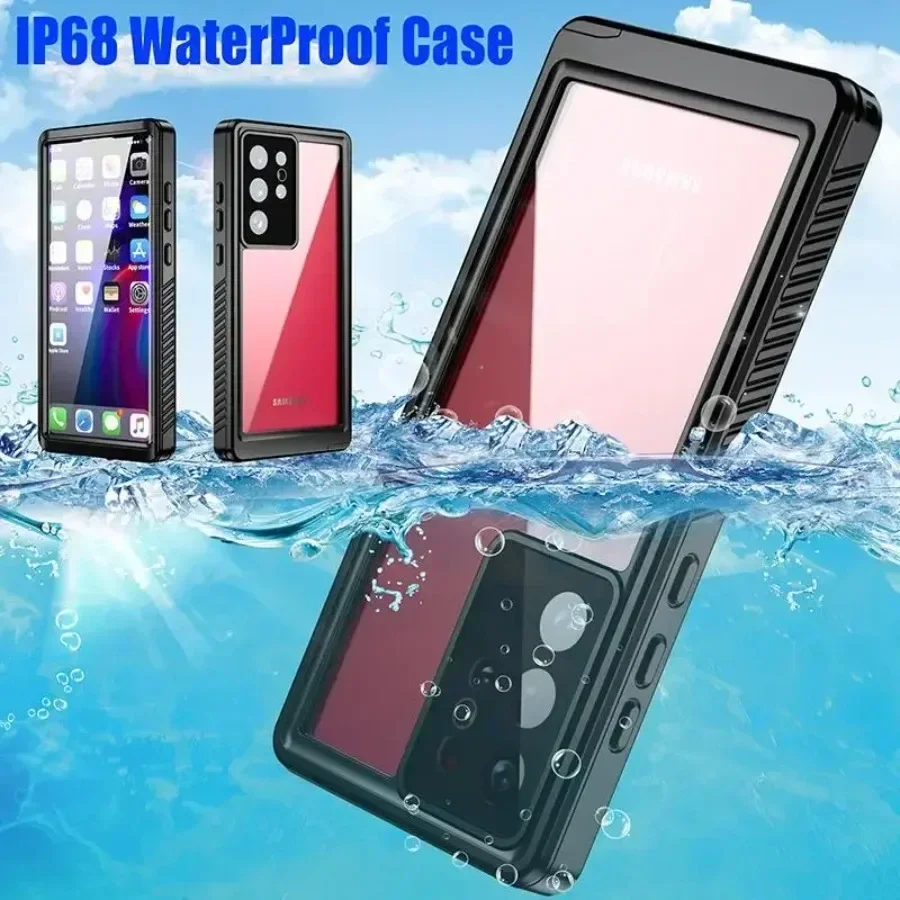 Pre Samsung S25 S24 Ultra S23 Plus S21 S20 Fe IP68 nepremokavý čistý telefónny puzdro potápanie Swim Prach odolný proti prachov proti škrabaniu utesnený kryt