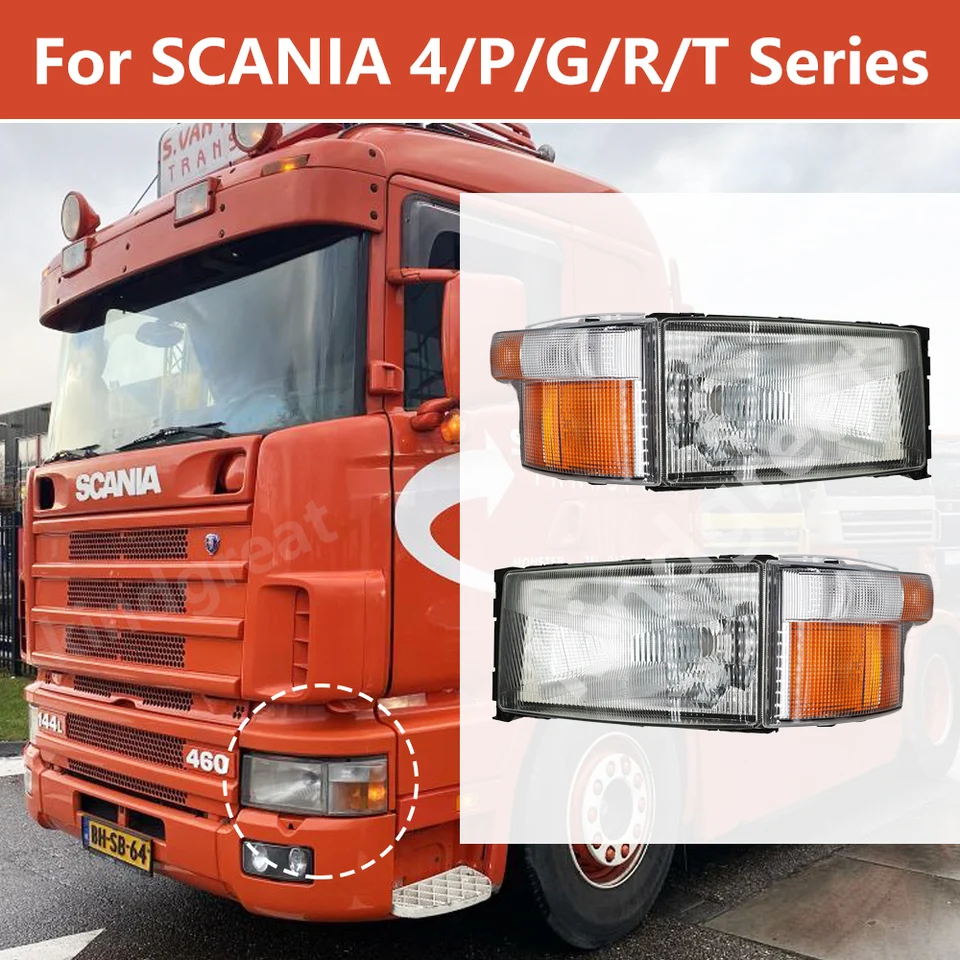 Pre Scania 4/P/G/R/T ​​Series Head Duty Truck Hlave Lamp 1446588/1446587/1732510/1732509 Európska kamiónová lampa s bočnou žiarovkou