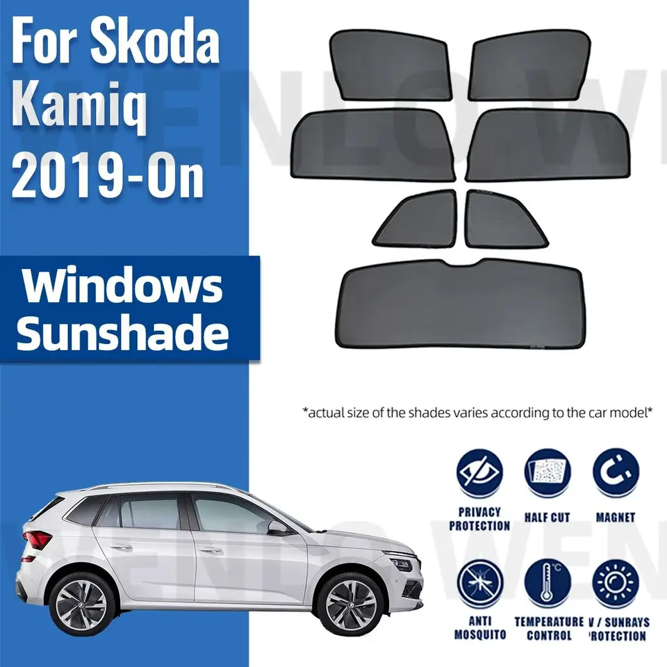 Pre skod Kamiq NW4 2019-2024 Bočné detské okno Slnko tieň Zvalitný vozeň Magnetické auto Sunshade Shield predné zadné zadné sklo rámový záves čelného skla