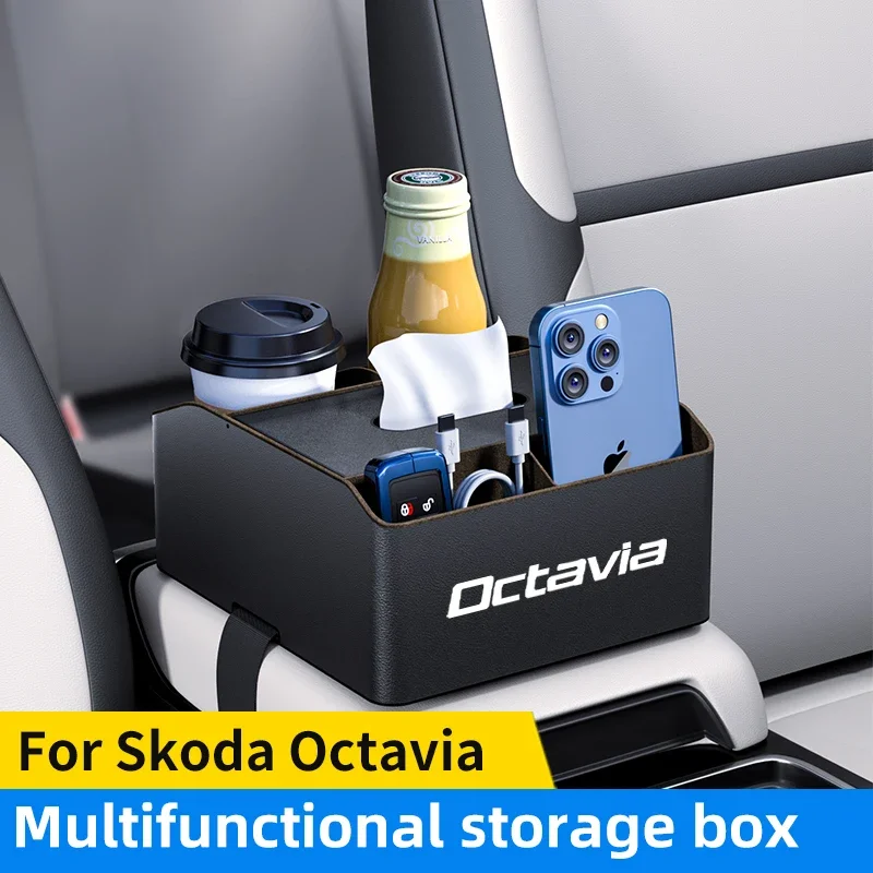 Pre SkoDa Octavia 2 3 MK1 MK3 TOWN TOWN CAR Storage Storage CoP Držitelia nápojov Car Multifunkčná skladovacia skrinka Tissue Box