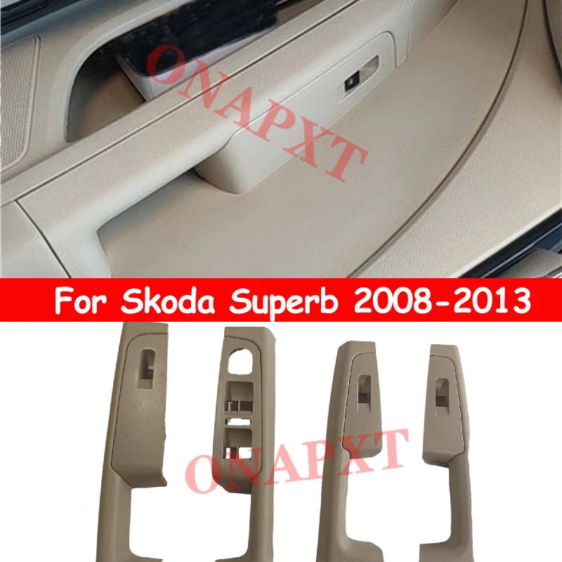 Pre SKoda Superb 2008-2013 Béžová predná rukoväť vnútorných dverí 2 PCS Ovládací panel Ovládací panel Ovládací panel 4 PCS