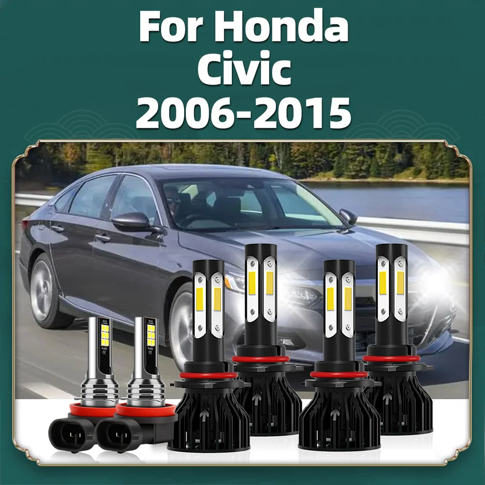 Pre spoločnosť Honda Civic 2006-2010 2011 2011 2013 2014 2015 LED žiarovka 120W 20000LM Automatické LED svetlometové svetlomety 12V 6000K FOG LAMPADA
