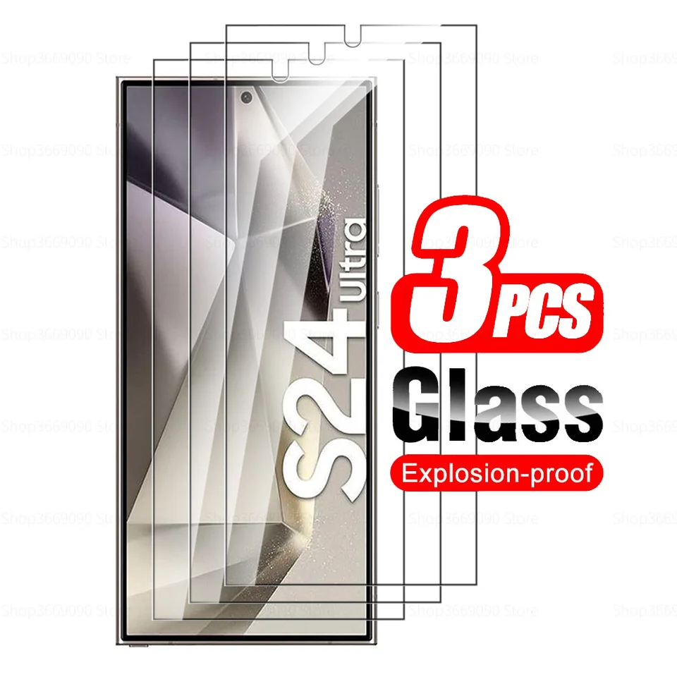 Pre spoločnosť Samsung Galaxy S24 Ultra Glass 3ks temperovaný chránič obrazovky Glas Samung S24 Plus s 24 Ultra 5G Armor Cover Ochranný film