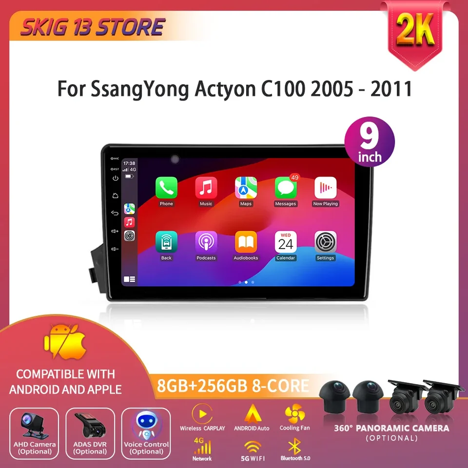 Pre Ssangyong Actyon C100 2005-2011 Android14 Automobilie Rádio Head Unit Multimedia Video Player Navigation GPS Stereo Wireless CarPlay
