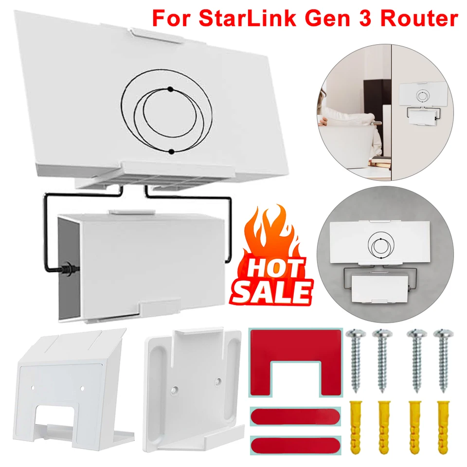 Pre Starlink Gen 3 Router Power Wall Mount Držiak lepidlo bez dierovača Plastová inštalácia podpora pre Starlink Gen3 V3