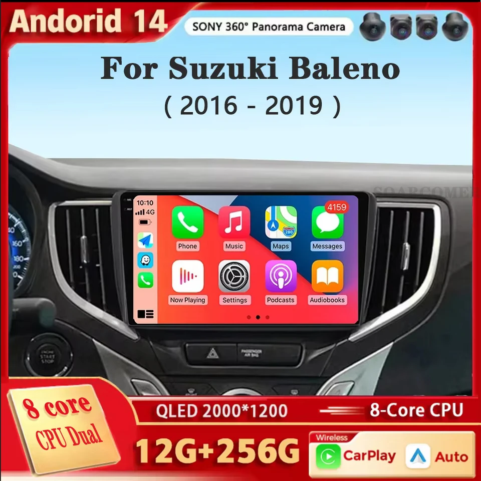 Pre Suzuki Baleno 2015 - 2022 Android 14 GPS SCREE SPOLOČNOSŤ RAER COMOAN CAMERA CARPLAY OBD Multimediálny rádiový videozáznam 4G WiFi