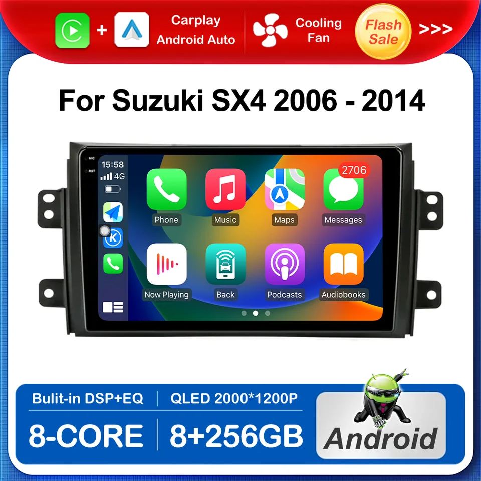 pre Suzuki SX4 2006 - 2014 Android OS 9 palcov Multimediálny videozáznam GPS Navi Wireless WiFi 4G Net Cooling Accessories