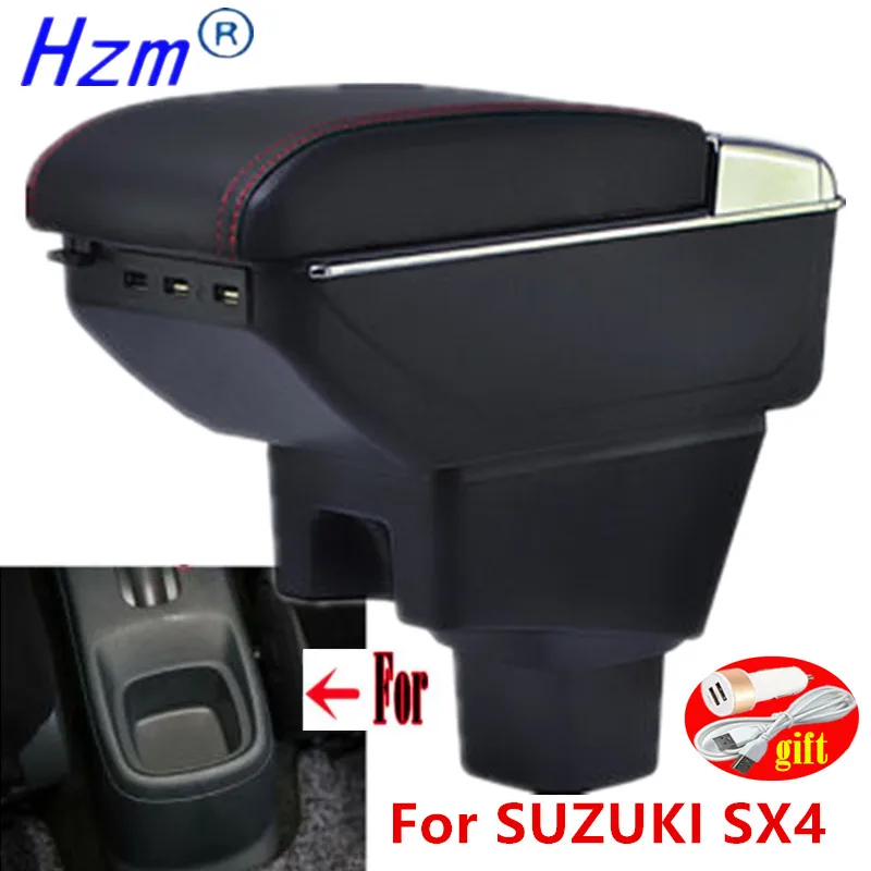 Pre Suzuki SX4 lakťová opierka pre Suzuki SX4 2006-2018 Interiérové ​​diely auto lakťová lakťová lakťová lakťová škatuľka Doplnky dielov Storage Box s USB LED