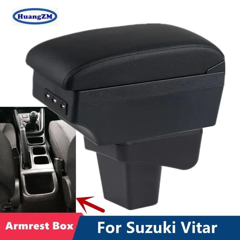 Pre Suzuki Vitara lakťová skrinka pre krabicu Suzuki Vitara Car lakťová lakťová lakťová lakťová krabica vyhradená úložný box dodatočne nabíjanie USB nabíjanie automobilových príslušenstiev